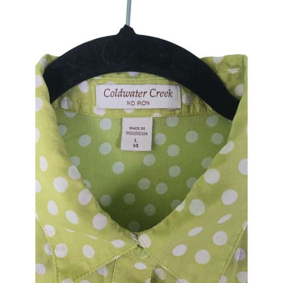 Coldwater Creek Womens Lime Green White Polka Dot Button Down Shirt Top Size 14 - Picture 3 of 5